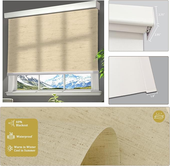 COOLWINDS Motorized Blinds with Remote Cordless Automatic Motorized Shades Custom Blinds for Windows Smart Curtains Compatible with Alexa Google Home(Light Filtering Linen Soft Dunes,W68 x H72in)