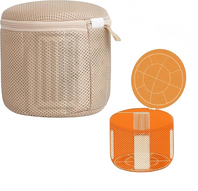 Bra Washing Bag with Anti-Deformation Structure and Fixed Hand-Wash Board,Bra Bag for Washing Machine,Laundry Bag for Delicates (Khaki)