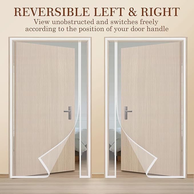 Yotache White Reversible Left Right Side Opening Magnetic Screen Door Fits Door Size 36 x 78, Top Middle Anti-Tearing Net Curtain, Actual Screen Size 38" x 79"