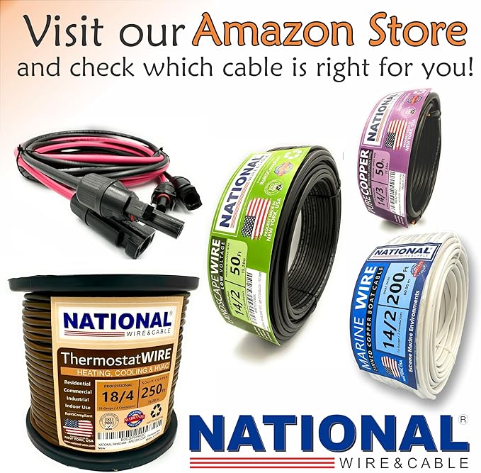 NATIONAL Wire & Cable – 22 AWG 2-Conductor Premium Copper Wire, 100 ft, Stranded | Made in USA, Flexible Jacket | Electronics, Alarms, Signal Wiring, DIY, Indoor and Outdoor Use