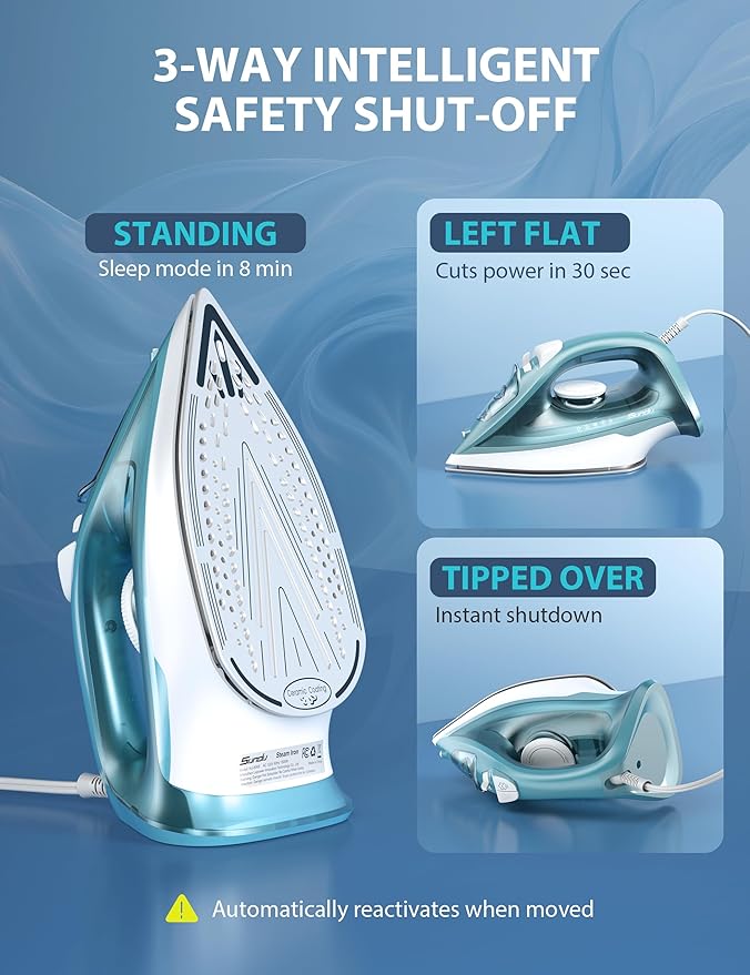 Steam Iron for Clothes - 1500W Iron with Ceramic Coated Soleplate, Rapid Heating, Self-Cleaning, Auto-Off, 11.84oz Water Tank, Precise Thermostat, Home Use Green
