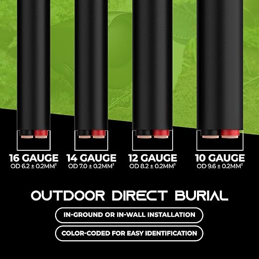GEARit Outdoor Speaker Wire CL3 Rated, 16 Gauge Speaker Wire, Speaker Cable 500 ft for Outdoor Speakers, Patio, Garden, Backyard Audio, Direct Burial in Ground/in Wall, OFC (Black, 2-Conductors)