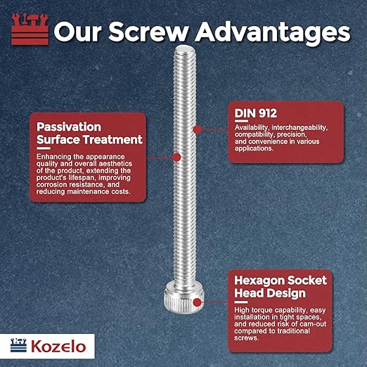 Kozelo 25pcs Socket Head Cap Screws - [M4-0.7 x 45mm] 304 Stainless Steel Allen Socket Drive for Electrical Motor 3D Printing Fan Engine Replacement Use, Silver