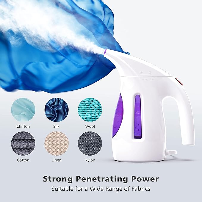 HiLIFE Steamer for Clothes, Portable Handheld Design, 240ml Big Capacity, 700W, Strong Penetrating Steam, Removes Wrinkle, for Home, Office(ONLY FOR 120V) Purple