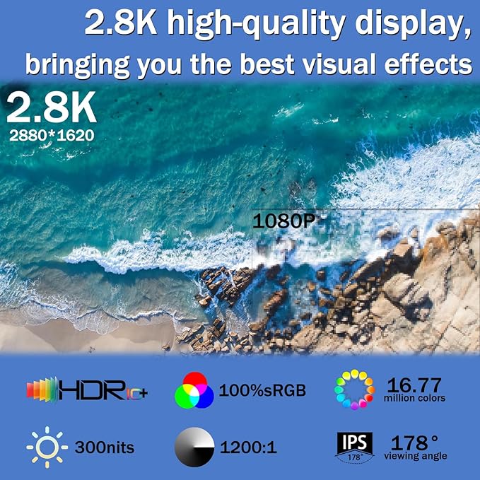 Viyivwine Portable Monitor Touchscreen 15.6" 2.8K Laptop Screen Extender 2880x1620,100Hz,100％sRGB,w/45° Adjustable Stand,mini HDMI USB-C Computer Display for Laptop PC Phone Mac