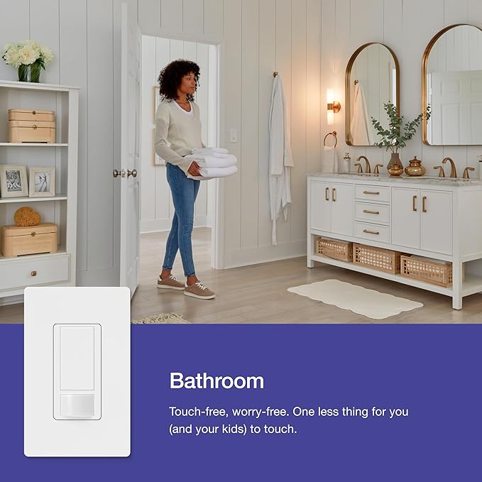 Lutron Maestro Motion Sensor Light Switch Indoor for Bathroom, Garage, Laundry Room, Closet, Occupancy Sensor Light Switch, Single-Pole, No Neutral, MS-OPS5M-BL
