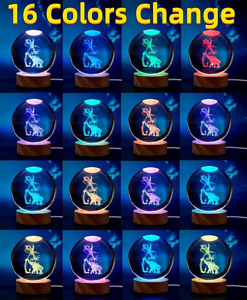 3D Elephant Crystal Ball Lamp,Lifelike Elephant Night Light,16 Colors Changing Light,Dimmable Remote Control,Elephant Lamp Gift (J)