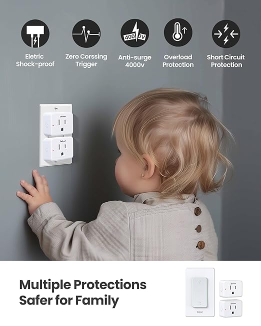 Zoiinet 2-Gang Remote Control Outlet Plug Switches, Upgrade Dual Switch Design, Removable Double Wireless Light Switches, No Wiring No WiFi, 300 ft, 15A/1500W, Expandable, for Household Appliances