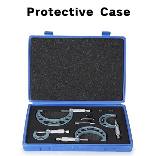 REXBETI 4Pcs Outside Micrometer Set, 0-4" Machinist Micrometer, Ultra-Precision Carbide Tipped Measuring Tool Set, 0.001" Graduation, +/-0.0001" Accuracy, Protective Case