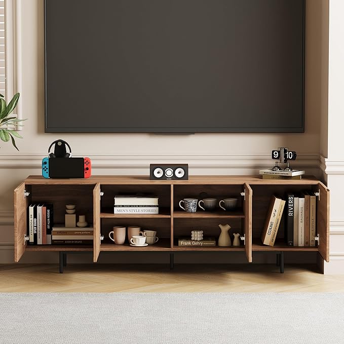NessCarsti Mid Century Modern TV Stand for 70 Inch TVs, 70.87" Walnut Console with Ample Storage – Stylish Entertainment Center for Living Room or Bedroom