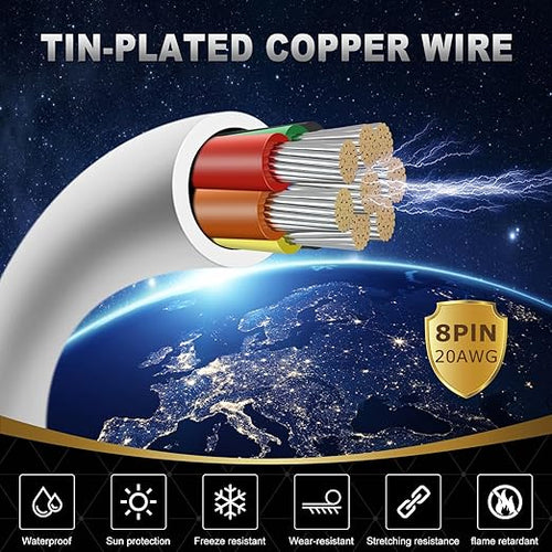 20 Gauge 8 Conductor Electrical Wire, 16.4FT White Stranded Low Voltage 20/8 PVC Case, 20 AWG Tinned Copper 8 Wire Extension Power for Strips LED Lamp Lighting