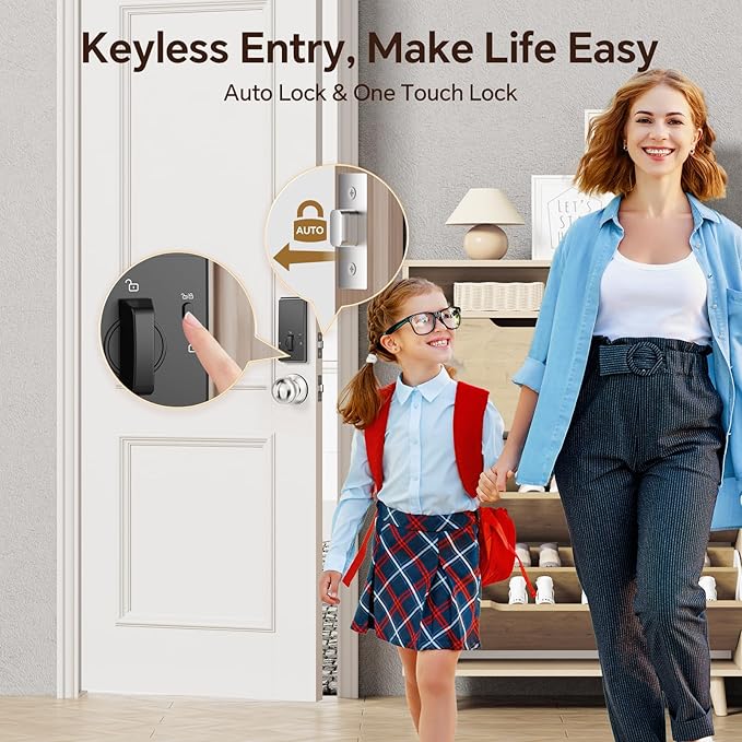 VCHOO Keyless Entry Door Lock Set WiFi Smart App Control Door Lock for Front Door Keypad Deadbolt with 2 Knobs Auto Lock One Time Codes Easy Install, Satin Nickel