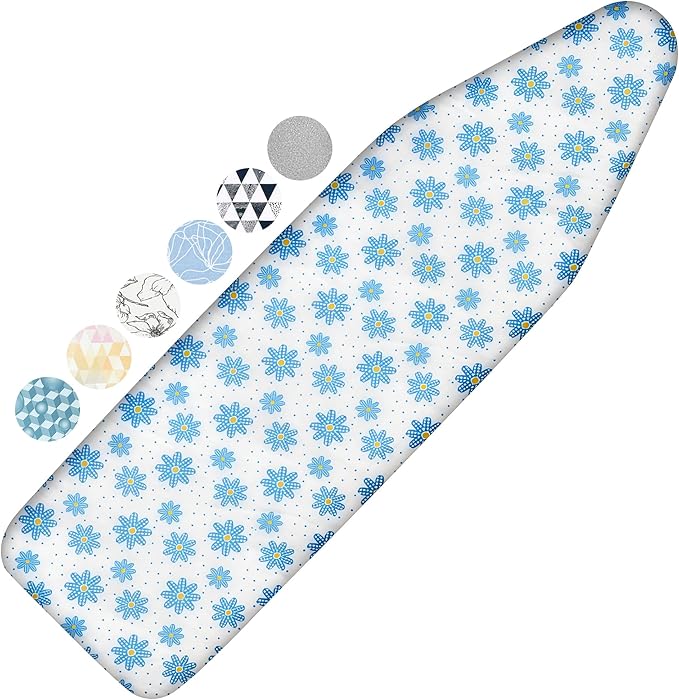 Ironing Board Cover and Pad, 15x54 Standard Size Thick Iron Padding, Scorch & Stain Resistant Ironing Board Cover, Heavy Duty Iron Board Padded with Adjustable Fasteners Durable Elastic Edge, Daisy