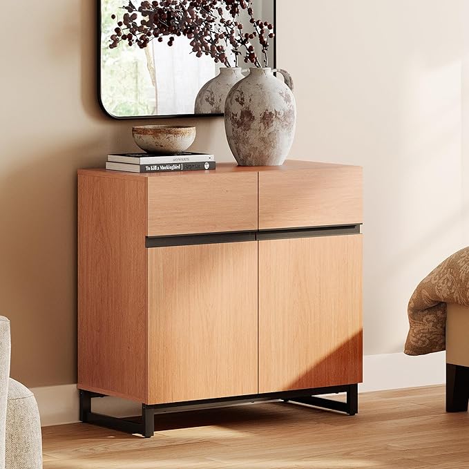 WAMPAT Modern TV Stand for TVs up to 40 inch, Entertainment Center TV Console with Adjustable Shelve and Metal Base for Living Room,Bedroom, Mocha