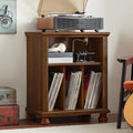 Joaxswe Record Player Stand with Vinyl Record Storage, 24" Wide Mid-Century Record Player Table Up to 200 Albums,Large Wood Turntable Stand Cabinet Dispaly Shelf for Living Room,Bedroom,Brown
