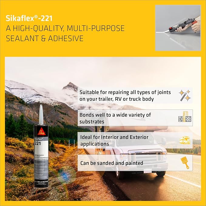 Sika Sikaflex-221 - Aluminum Gray - Multi-Purpose Polyurethane sealant/Adhesive - Creates Permanent Elastic Seal - Sandable/paintable - Non-Corrosive - 10.1 fl. Oz (Pack of 24)