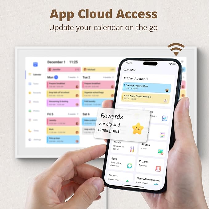 Digital Calendar 15.6-inch Smart Chore Chart, Home Electronic Wall/Tabletop Calendar with Interactive Display/Touch Screen for Family Schedule Planning, Seamless Data Syncs and APP Access