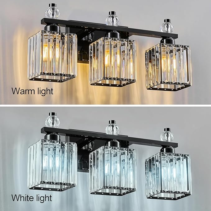 FDPBY Black Bathroom Vanity Lights Crystal Vanity Light Bathroom Lighting Fixtures 3 Light Modern Vanity Lighting Fixtures