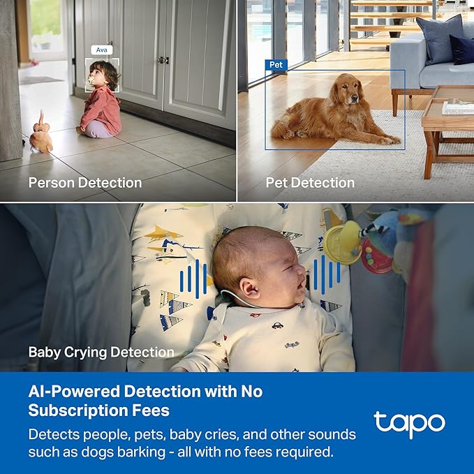 Tapo 4K Pan/Tilt Indoor Security Camera for Baby Monitor, Dog Camera w/Motion Detect and Track, 360° View, Color Night Vision, SD/Cloud Storage, Works w/Alexa, Google, and Bixby RoomCam 4K