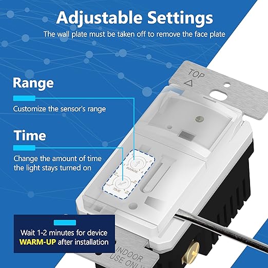 LIDER Motion Sensor Switch with Wall Plate, UL Listed, PIR Sensor Switch, Occupancy/Vacancy, No Neutral Required, Ground Wire Required, 1-Pole, Modern Smart Home, White, Wall Plate Included, 2 Pack