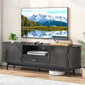 70" Fluted TV Stand for Tvs up to 80", Mid-Century Modern Entertainment Center with Drawers and Fluted Doors, Curved TV Media Console Table with Sliding Doors for Living Room, Bedroom (70" Black)