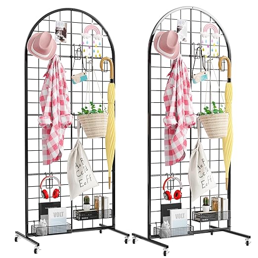 Asee'm Grid Wall Panels Display Stand 2' x 5.2' FT Black Movable Wire Grid Wall Display Rack Heavy Floorstanding Detachable Girdwall Panel with T-Base for Craft Show Rack, Retail Displays 2PCS