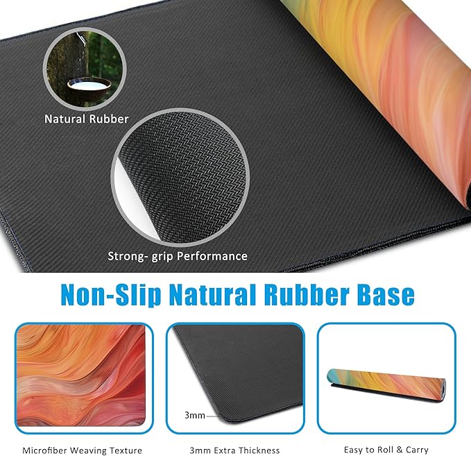 EOBKLAX Abstract Marble Desk Mat, Large Gaming Mouse Pad, Non-Slip Rubber Base Pad with Stitched Edges for Home Decor - 35.4" x 15.7"