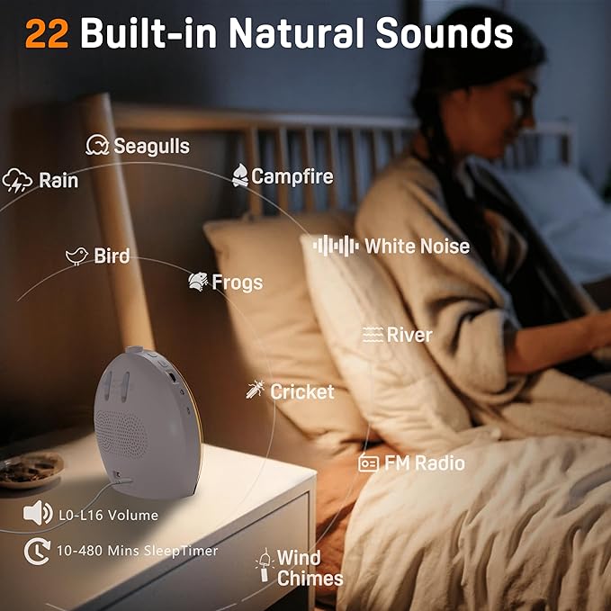 Wake Up Light Sunrise Alarm Clock for Kids, Heavy Sleepers, Bedroom, White Noise Sound Machine with 5W Stereo Bluetooth Speaker, 25 Natural Sounds, Dual Alarms, 17 Color Night Lights, Ideal for Gift