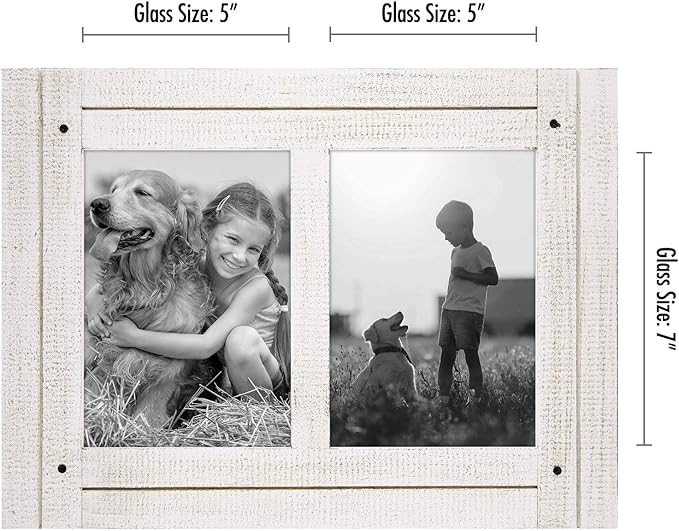 Americanflat Hinged 5x7 Double Picture Frame with 2 Photo Openings and Polished Glass - Distressed Wood Collage Picture Frames for Tabletop and Wall Display - Hampton Collection - Aspen White