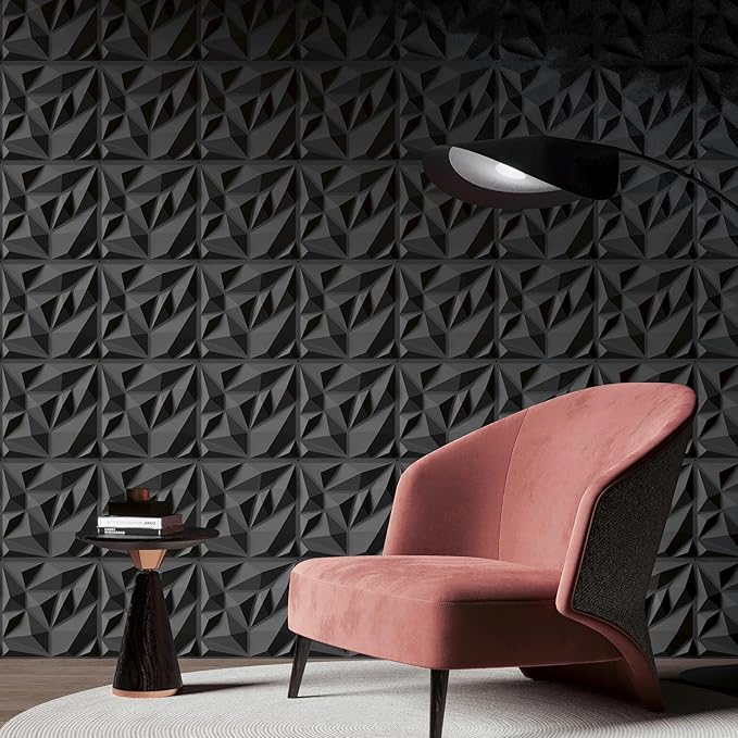 Art3d 100 Pack Decorative 3D Wall Panels, 97 Sq.Feet PVC Interior Wall Décor, 11.8"x11.8", Black