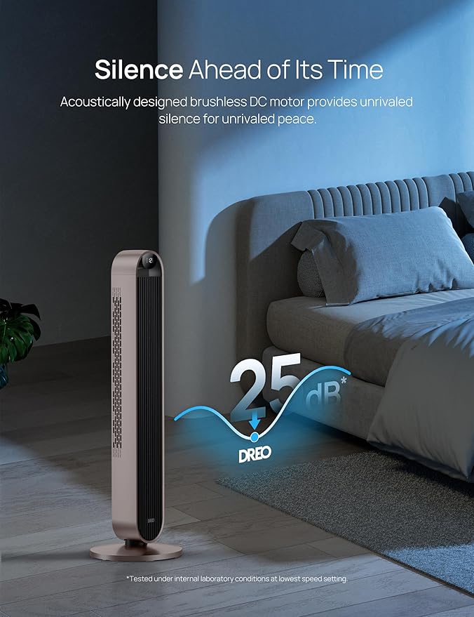 Dreo Smart Tower Fan Voice Control, 120° Oscillating Fan Works with Alexa/Google/App/Remote, 42 Inch, 25dB Quiet DC Bladeless Fan for Bedroom,12 Speeds, Floor Fan for Home, Office, Pilot Max S