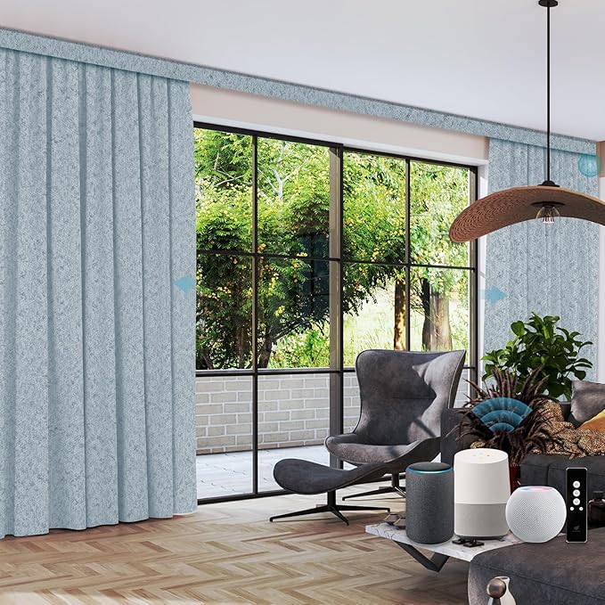 SmartWings Automatic Curtain Opener with Drapery, Motorized Vertical Blinds with Remote, Electric Closet Doors Sliding Panels Compatible with Alexa Google Homekit, 90% Blackout Light Blue