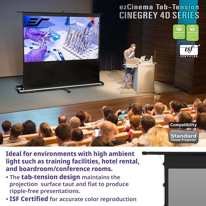 Elite Screens ezCinema Tab-Tension CineGrey 4D, 116-inch 16:9, Manual Floor Pull Up ISF Ceiling Ambient Light Rejecting, Portable Home Office Classroom Projector Screen with Carrying Bag, FT116UH-C4D