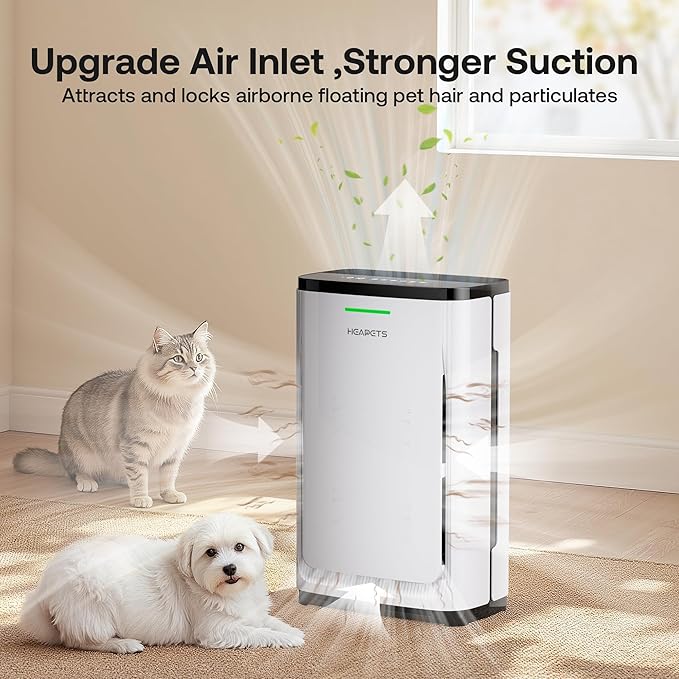 Pet Air Purifier Large Home up to 4200 sq ft, Suck up Floating Cat Dog Hair, 7-Stage Filter Anion Activated Carbon HEPA Air Purifiers WiFi for Dander Odor Allergies Smoke Dust, Zero Ozone, P339 White