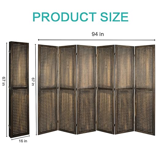Babion 6 Panel Pegboard Display, Peg Board Room Divider Freestanding Folding Privacy Screens Display Stand for Craft Shows (Brown)