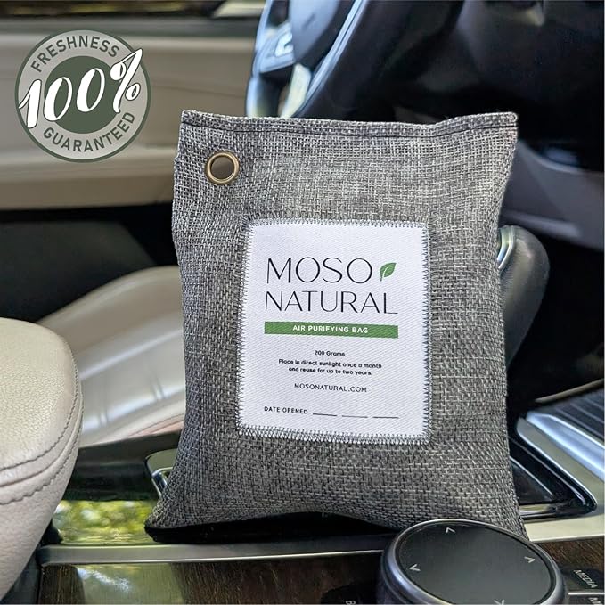 Moso Natural Air Purifying Bag 200g (5 Pack) HGTV Editor's Pick | Premium Bamboo Charcoal Odor Absorber for Home & Car | Closet Odor Eliminator & Car Air Freshener | Long Lasting Charcoal Bags