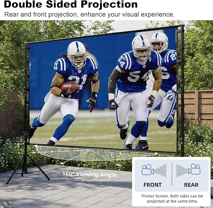 Wootfairy Projector Screen with Stand, 200 inch Portable and Foldable Projection Screen 4K HD 16:9 Rear Front Wrinkle-Free Movie Screen with Carry Bag for Indoor Outdoor Home Theater Backyard Cinema