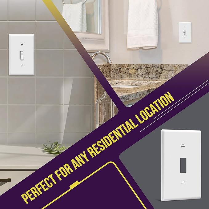 ENERLITES Light Switch Cover Plate, Toggle Wall Plate Cover, Size 1-Gang 4.50" x 2.76", Unbreakable Polycarbonate Thermoplastic, 8811-W-5PCS, White (5 Pack)