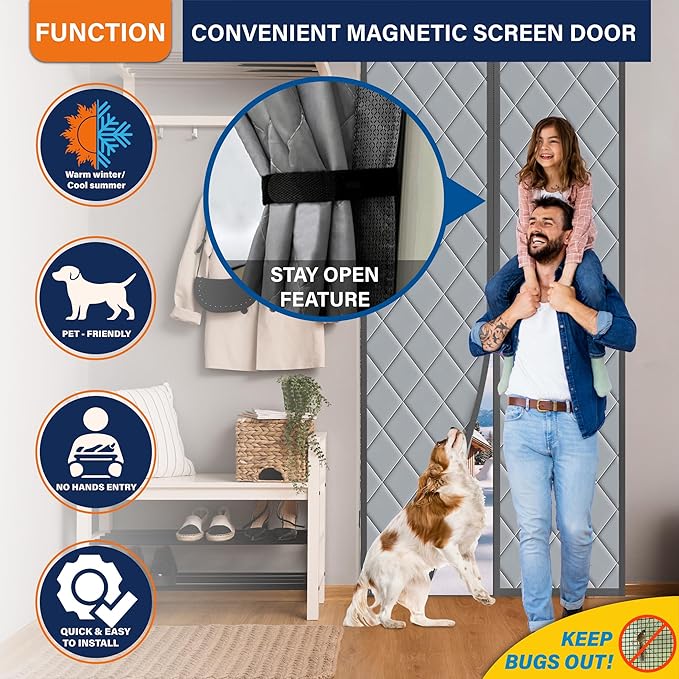 Magnetic Thermal Insulated Door Curtain, Fits Door Size 32" x 80",Durable Oxford Cloth&Thicken Polyester Fiber Fill, Efficient Temperature Control, Durable Construction, Soundproof and Windproof