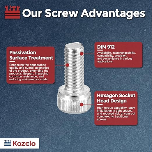 Kozelo 100pcs Socket Head Cap Screws - [M5-0.8 x 12mm] 304 Stainless Steel Allen Socket Drive for Electrical Motor 3D Printing Fan Engine Replacement Use, Silver