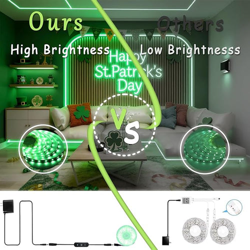 Aalnfe Green Led Lights Strip ST. Patrick's Day Decorations Indoor Rope Lights Easy DIY Cuttable Strip Lights for Room Bathroom Living Room Kitchen Ceiling Wall Vanity Mirror Decor