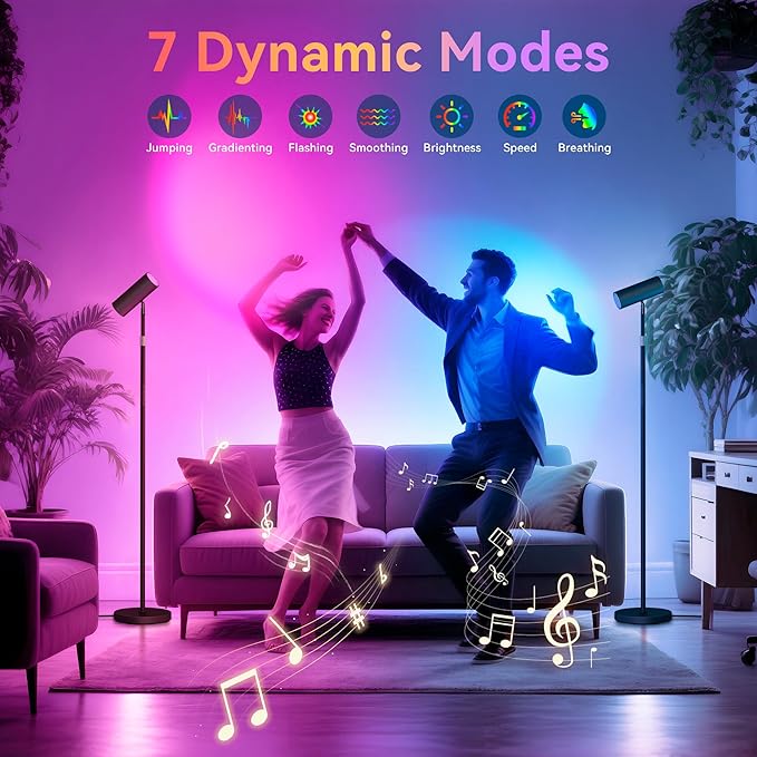 SIBRILLE Spotlight Floor Lamp, Tall LED Standing Lamp with Remote/Touch Control, 2700K-6500K, 350°Rotating Head Standing Lamp, Reading Floor Lamp for Living Room, Bedroom, Office & Wall Art, Black RGB