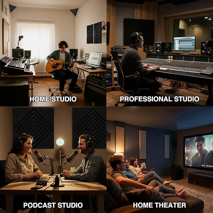 Foroomaco 12 Pack Sound Proof Foam Panels for Walls, 12x12x2 Inches Half-Slash Style Acoustic Panels for Home Studio Acoustic Treatment (Black)