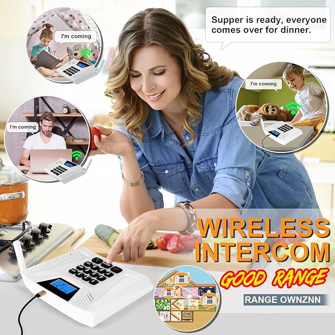 SANZUCO Intercoms Wireless for Home Hands Free, 2024 Upgraded Intercom 5300ft with Automatic Answer, 9 Channel Full Duplex Home Intercom System Fit for Hospital Business House(6 Packs White) ﻿