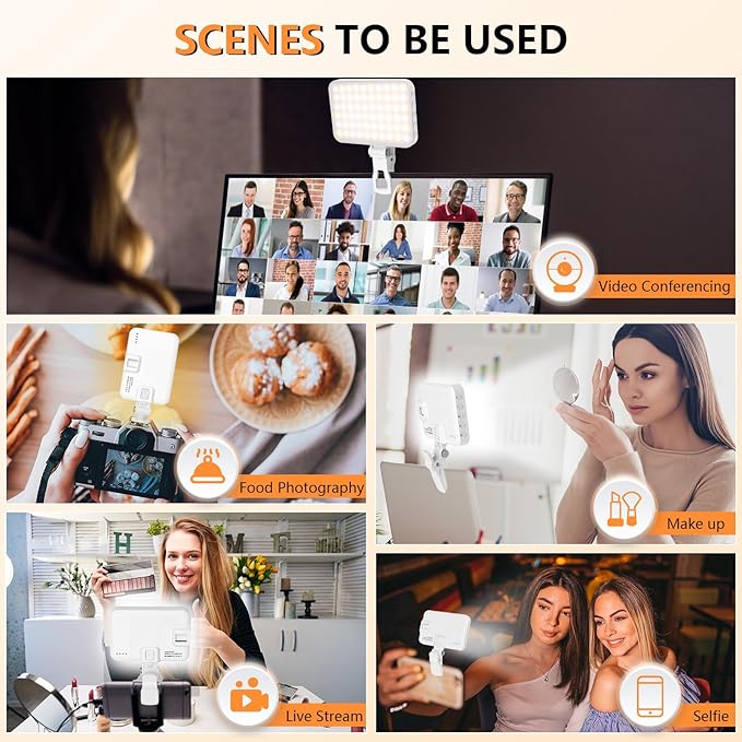 BANSINE Portable LED Photo Light - USB-Rechargeable, Up to 6500K Color Temperature for Selfie, Zoom Conference, Video, Makeup