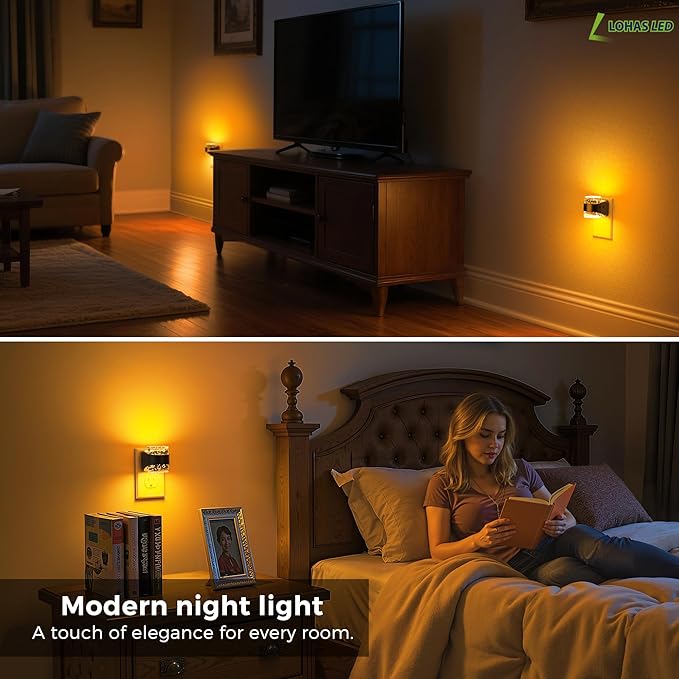 L LOHAS LED Night Light, Bubble Night Lights Plug into Wall, Acrylic Night Lights with Dusk-to-Dawn Sensor,Dimmable Amber Pulg in Nightlights for Rooms Bathroom Hallway