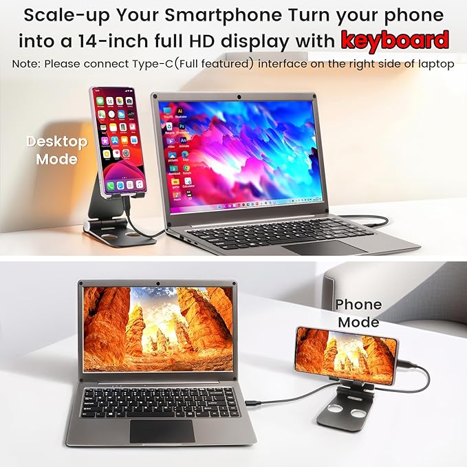 GrowCube Portable Monitor with Keyboard,14inch 1080P FHD Lapdock Compatible with Raspberry Pi/Mini PC/Phone/PC/Game Console,CrowView Note Built-in Battery(Full Feature TypeC & HDMI Cable Included)