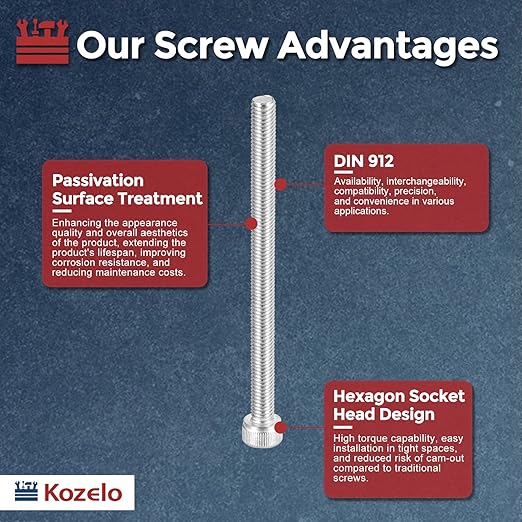 Kozelo 10pcs Socket Head Cap Screws - [M5-0.8 x 75mm] 304 Stainless Steel Allen Socket Drive for Electrical Motor 3D Printing Fan Engine Replacement Use, Silver