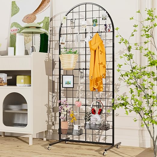 VGMiu Grid Wall Panel 2PCS Display Stand 2' x 5.2' FT Black Grid Wall Panels Movable Retail Display Racks Floorstanding Gridwall Heavy Duty with Wheel for Art Craft Photo Displays Fair Trade Show