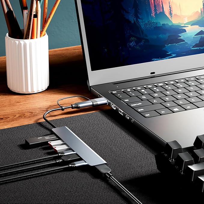 PANPEO Aluminum 7 in 1 USB C & USB Hub with USB 3.0, USB 2.0 Ports for PC/Laptops/MacBook Pro/Air/iMac/iPad and More Devices